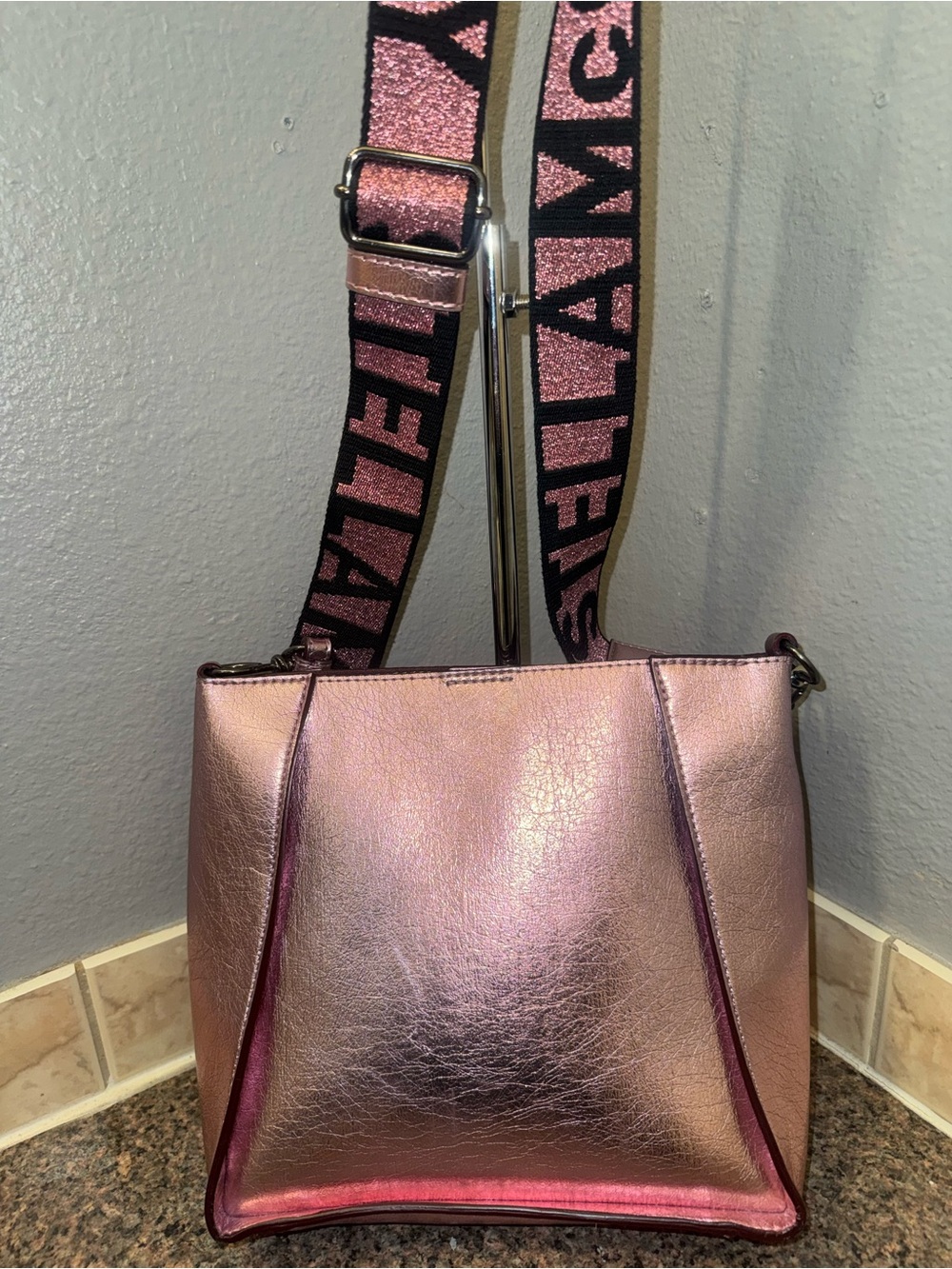 Stella McCartney Stella Logo Metallic Pink Crossbody Tote Bag EUC - Picture 3 of 10